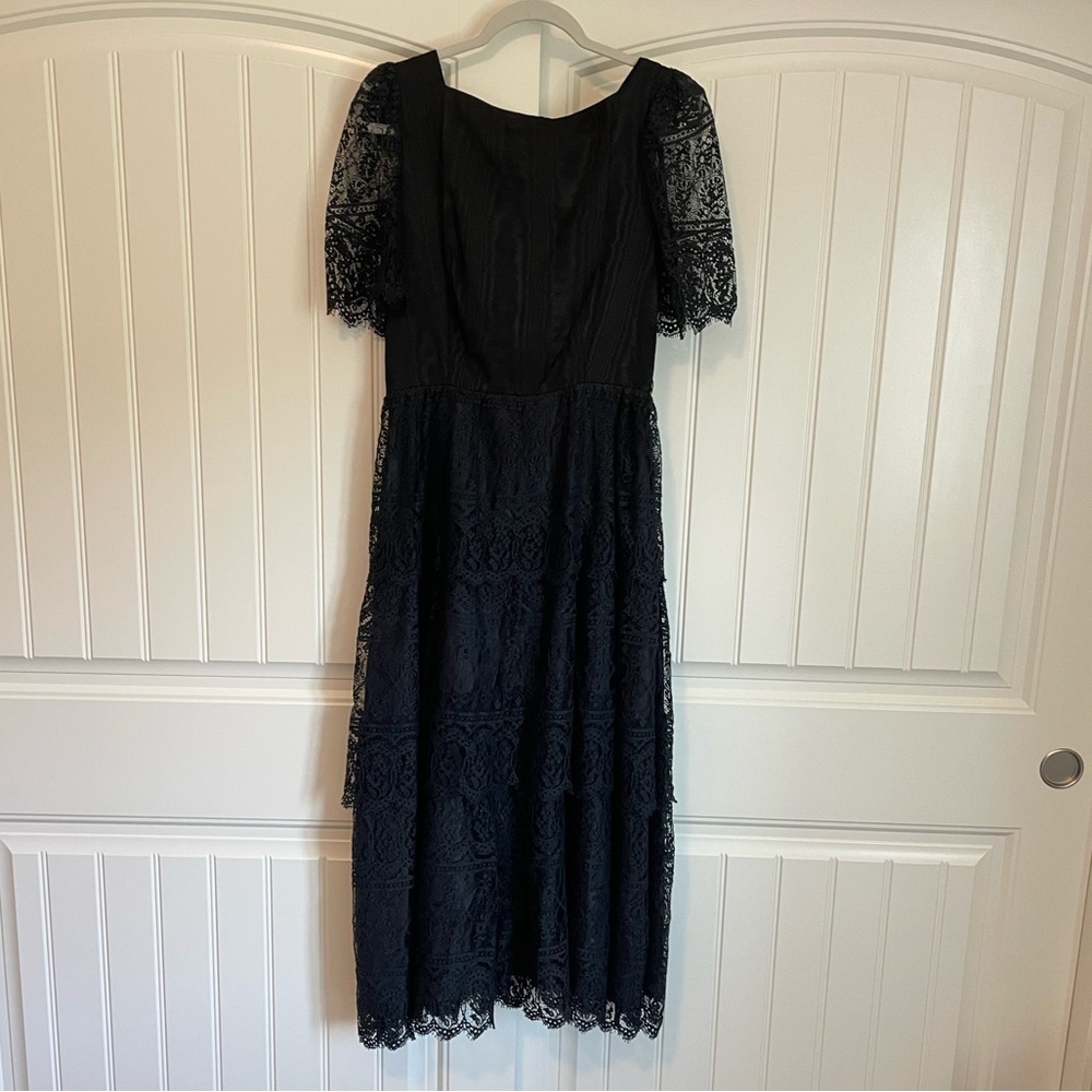 Vintage Nuit black lace ruffle tiered maxi dress size 12 - Picture 6 of 11